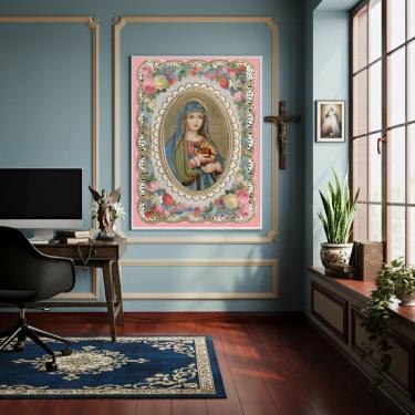 Imagem de Quadro Estilo Pintura do Imaculado Coração de Maria -70x50cm