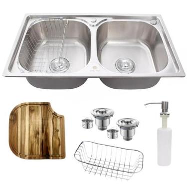 Imagem de Cuba Dupla Cozinha Gourmet Inox 304 + Kit Com Tábua De Corte - Stillus