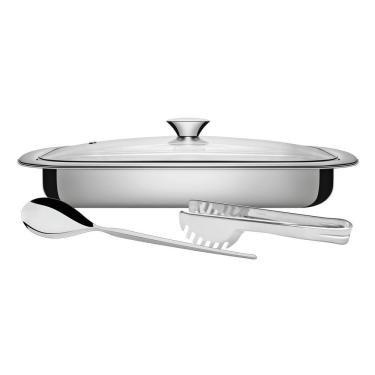 Imagem de Kit para Assar e Servir Cosmos com Assadeira, Pegador e Colher em Aço Inox com Tampa de...