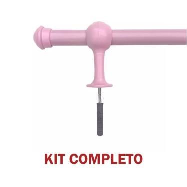 Imagem de Kit Varão para Cortina Simples 2 e 00m 19mm de Madeira Pinus com Ponteiras e Suportes Rosa Bebê OEM