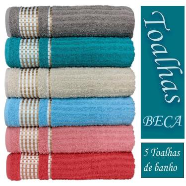 Imagem de Kit Toalha de Banho 5 Toalhas Beka 100% Algodão em Algodão 350g-m2 Canelada Gigante Lis...