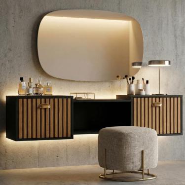 Imagem de Penteadeira Bancada Suspensa Pequena Cantinho Maquiagem 2 Portas Nicho Quarto Adolescente menina 