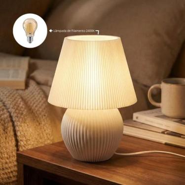 Imagem de Abajur Cora Canelada Luminária de Mesa Muvia 5 Cores e Lâmpada LED 300