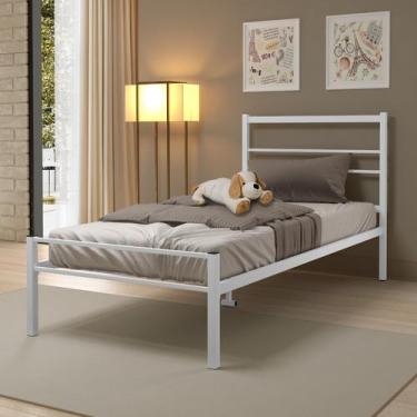 Imagem de Cama Solteiro 100 Ferro Cristal Para 160 kg Super Resistente Branco - 