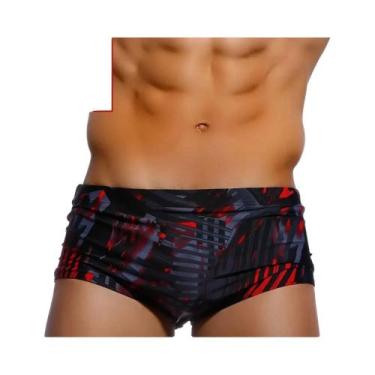 Imagem de Sunga Masculina Preta E Vermelha Com Corte Brasileiro Para Surf E Prai