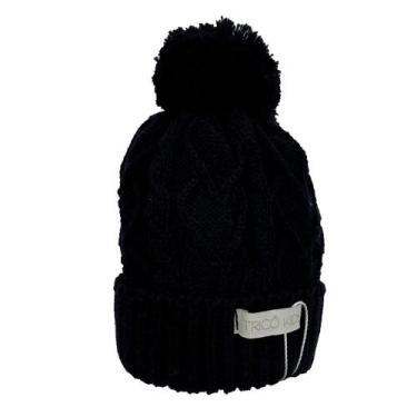 Imagem de Gorro de Tricô Para Meninas Com Pompom Preto - Tricô Kids, M, Preto