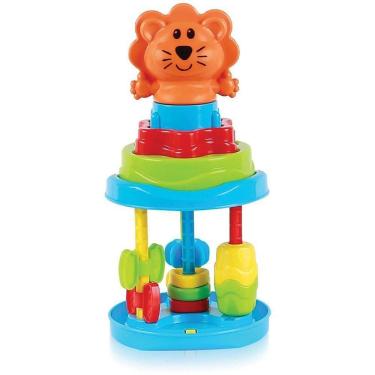 Imagem de Brinquedo Educativo Baby Roll Tower Interativo com Espelho e Empilháveis Coloridos Maral