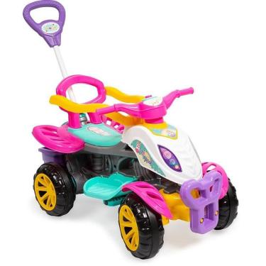 Imagem de Quadriciclo Infantil Menina 2 em 1 Passeio e Pedal 30kg Branco Pink Lilás e Amarelo Maral