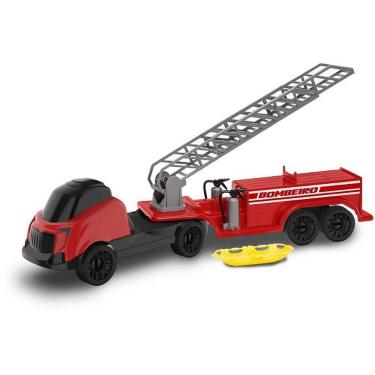 Imagem de Caminhão Comboio Bombeiro com Escada Extensora Plástico Vermelho Cardoso Toys