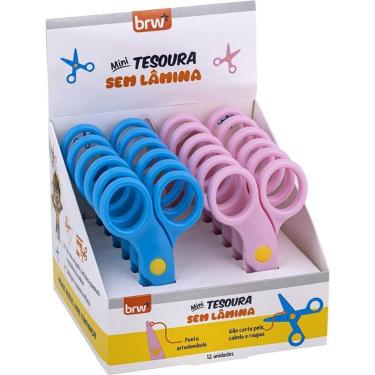 Imagem de Tesoura Escolar BRW Mini sem Lâmina 10cm Display com 12 Unidades Sortidas Rosa e Azul