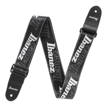 Imagem de Correia para Instrumento GSD50-BK Nylon com Pontas em Couro Preta e Logo Branco Ibanez
