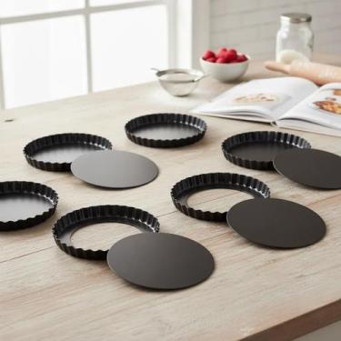 Imagem de Kit 06 Forma Torta Crespa Antiaderente Fundo Removível 28cm - Marcolar