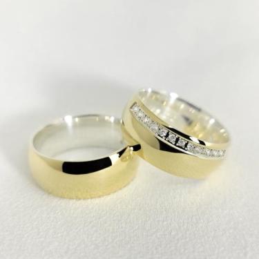 Imagem de Aliança de Noivado e Casamento em Ouro com base em prata 8mm Always08 