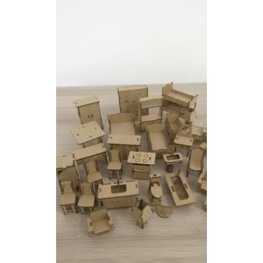Imagem de Kit 32 Mini Móveis MDF p/ Casinha Boneca Desmontado - Congratulations 