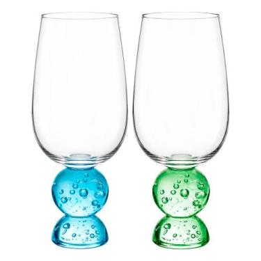Imagem de Jogo 2 Taça Bubble Esfera Copo Base Azul e Verde Vidro para Drinks Águ