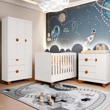 Imagem de Quarto de Bebê Completo Berço 2 em 1, Cômoda e Guarda Roupa 100% MDF A