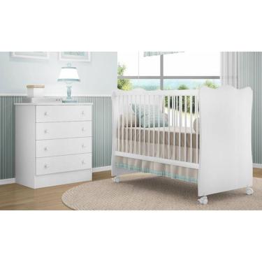 Imagem de Quarto Infantil Berço E Cômoda Bebê Certificado Inmetro - Branco