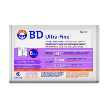 Imagem de Seringa Bd Ultra-Fine Insulina 30U Agulha Curta 6mm Com 10 Unidades