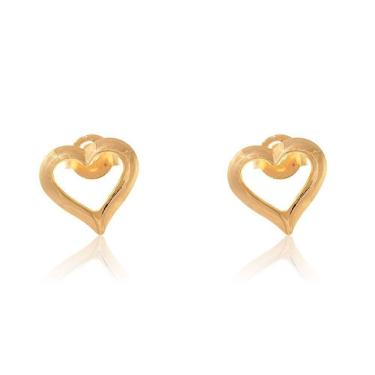 Imagem de Brinco Pequeno De Coração Vazado Folheado Em Ouro 18k