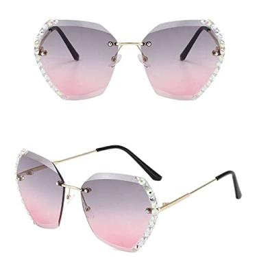 Imagem de Óculos de sol vintage feminino designer de moda sem aro gradiente óculos de sol sombras lente de corte senhoras sem moldura diamante óculos, 3, china
