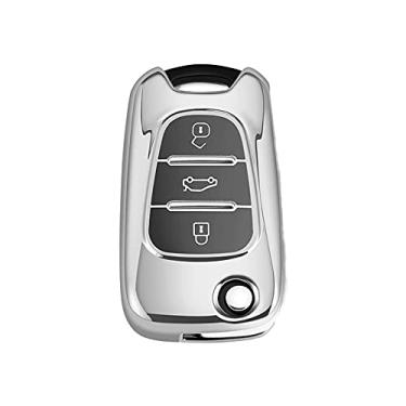 Imagem de CSHU TPU macio capa para chave do carro capa chaveiro anel chave bolsa, adequado para Hyundai Solaris i20 i30 ix35 i40 Kia Rio 3 Picanto Ceed Cerato Sportage K2 K3 K5, prata