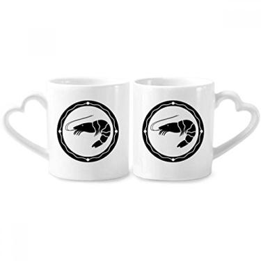 Imagem de Conjunto de canecas de porcelana para casal, ilustração de camarão, com desenho de vida-marinha, coração de cerâmica