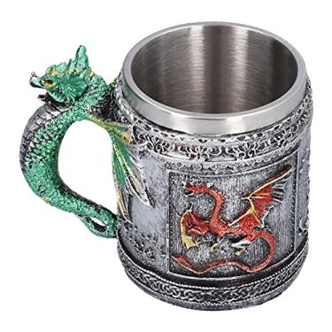Imagem de Copo de dragão, caneca medieval de dragão rugindo xícara de café inoxidável para colecionadores de amantes de dragão, caneca de cerveja de presente decente