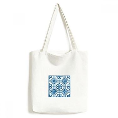 Imagem de Bolsa de lona Talavera com estampa de flor azul, bolsa de compras casual