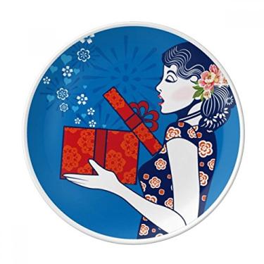 Imagem de Prato de mulher azul decorativo de porcelana salver louça de jantar da cultura chinesa