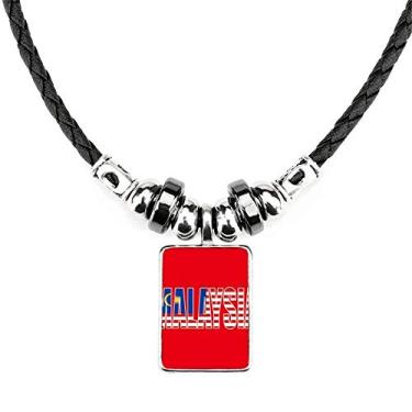 Imagem de DIYthinker Colar com nome da bandeira da Malásia Joia Torque Pingente de corda de couro