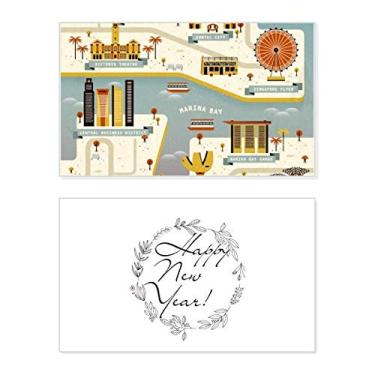 Imagem de Cartão de felicitações Vintage Singapura Landmark New Year Festival Bless Message Present