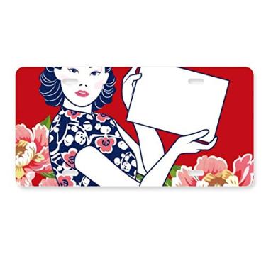 Imagem de DIYthinker Placa de licença feminina vermelha da cultura chinesa em aço inoxidável para decoração de automóveis