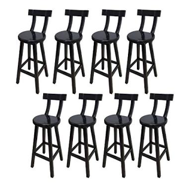 Imagem de Kit 8 Bancos Altos Girafa Com Encosto Em Madeira De Lei Maciça - Preto