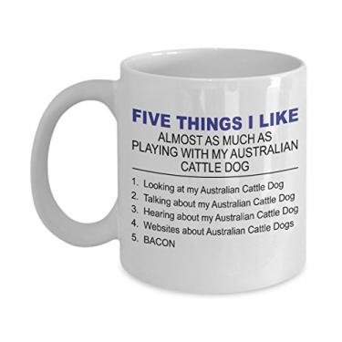 Imagem de Caneca de cachorro de gado australiano - Five Thing I Like About My Australian Cattle - Caneca de café de cerâmica de 325 ml