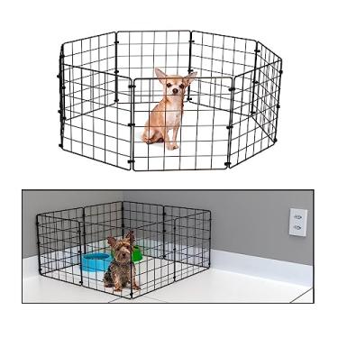 Imagem de Cercadinho Pet Dobravel Móvel Articulado Cachorro Pequeno Porte Gato 8 Telas 30cm Preto