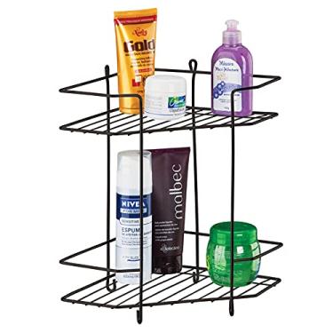 Imagem de Suporte com 2 Prateleiras de Canto ou Porta Shampoo para Banheiro, Box ou Lavabo em Aço Preto Brilhante PR573 Utimil, Suporte Preto Brilhante