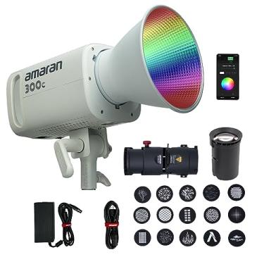 Imagem de Aputure Amaran 300C Branco, 300W RGBWW LED Luz de vídeo com Amaran Spotlight SE Kits de lentes de 19 graus para fotografia de vídeo