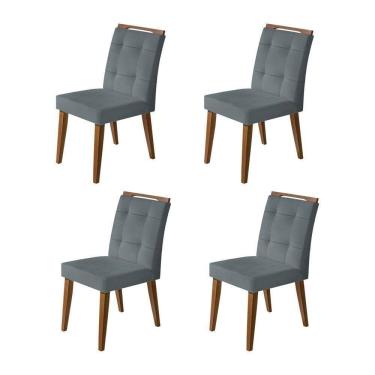 Imagem de Kit 4 Cadeiras Jantar Agatá Estofadas Veludo Cinza Com Alça Madeira Maciça Imbuia