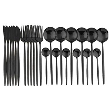 Imagem de Faqueiro de luxo Preto Slim Talheres de aço Inoxidavel 24pç