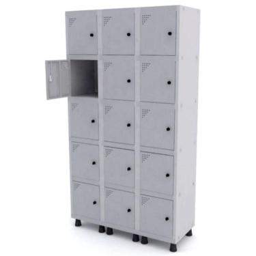 Imagem de Roupeiro Em Aço 15 Portas Pequenos Cinza Com Tranca Para Cadeado - Pandin