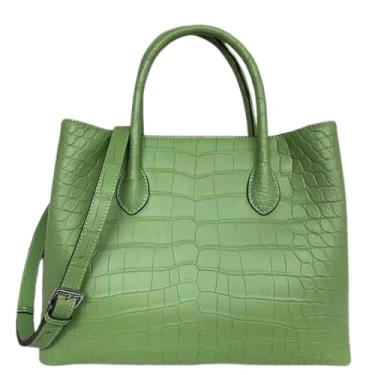 Imagem de Generic Bolsa feminina de couro de crocodilo genuíno para barriga verde bolsa feminina de couro de jacaré real exótico bolsa de ombro feminina grande, Verde, 32cm(Width) x 25cm(Height) x 14cm(Deep)