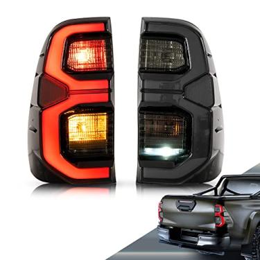 Imagem de VLAND Luzes traseiras de LED compatíveis com Toyota Hilux 2015-2020 Revo (não para Tonka), conjunto de lâmpada traseira com luz de corrida de animação dinâmica, lado do passageiro + motorista fumê LHD
