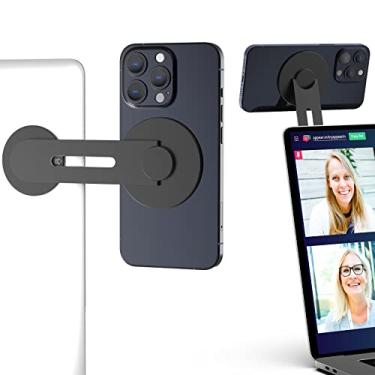 Imagem de Aerbeis Suporte magnético para celular para laptop MagSafe para iPhone 17/16/15/14/13/12 e todos os telefones, suporte lateral de telefone para monitor de computador para Tesla, suporte de celular de