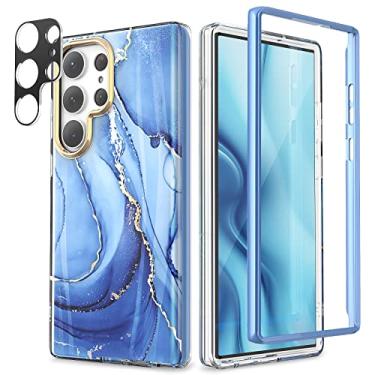 Imagem de Chvelop Capa compatível com Samsung Galaxy S23 Ultra, TPU macio e fino e elegante de mármore, com adaptação de proteção total, desbloqueio de impressões digitais, capa à prova de choque para Galaxy S23 U 5G 2023, 6,8 polegadas, azul YGL
