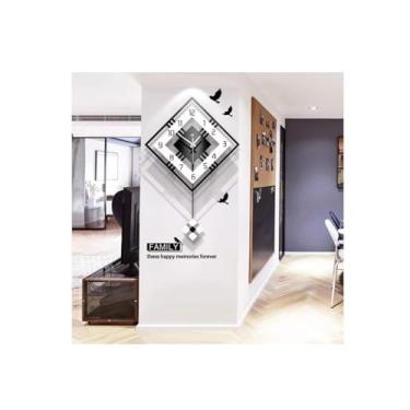 Imagem de Relógios de Parede Relógio de parede decorativo moderno com pêndulo, grande relógio de pêndulo quadrado simples, madeira preto e branco para sala de estar e restaurante Decoração