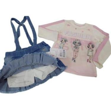 Imagem de Conjunto Blusa Bordada + Saia Jeans Menina Paraiso Rf 13241-Feminino