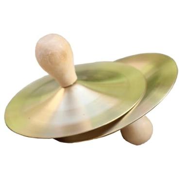 Imagem de 1 par de pratos de mão, pratos de marcha, pequenos pratos de dedo de cobre de 15 cm, zills de dedo de metal dourado com instrumento de percussão para adultos, crianças, festas