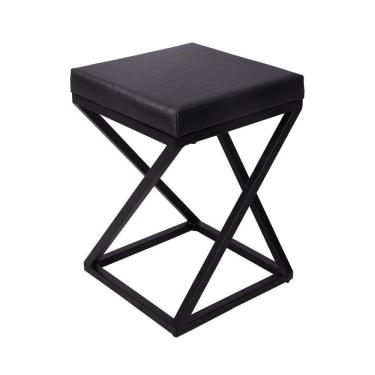 Imagem de Banquinho Zênite - Metalon Preto - Assento Estofado Preto - 47cm