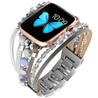 Imagem de Waillynice Pulseira de metal para Apple Watch série 876 SE54Ultra, pulseira feminina para IWatch de 49 mm, 45 mm, 41 mm, 40 mm, 38, 44 mm, pulso peal (prata C, 38 40 41 mm)