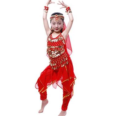 Imagem de Astage Fantasia de gênio da Índia dança do ventre árabe fantasia de Halloween para meninas, Vermelho, XL (13Y-18Y)